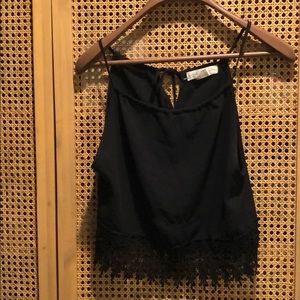 Black tank top with lace trim detail